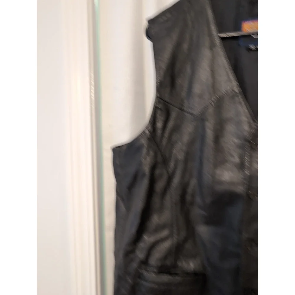 Black Leather Vest Mens Sleeveless‎ Button Up Biker Western Cowboy XXL